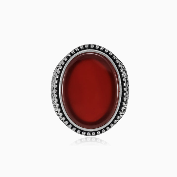 Silver agate oval men ring