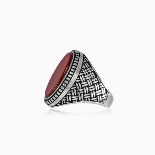 Silver agate oval men ring