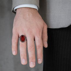 Silver agate oval men ring