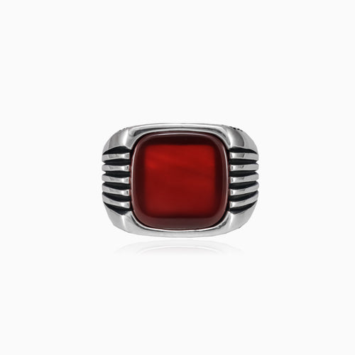 Silver agate cushion men ring