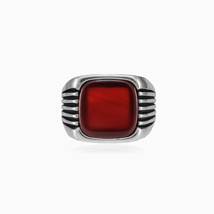 Silver agate cushion men ring