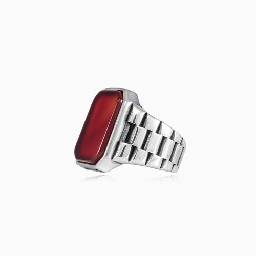 Silver agate radiant men ring