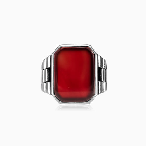 Silver agate radiant men ring