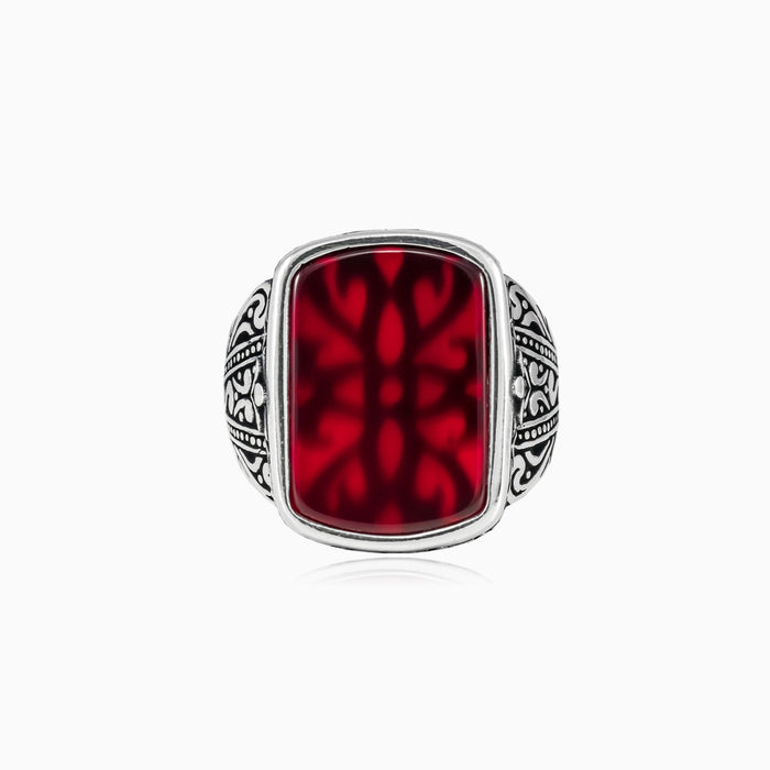 Silver agate statement men ring