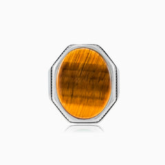 Tiger eye oval cut men ring