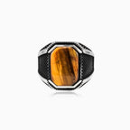 Tiger eye rectangular cut men ring