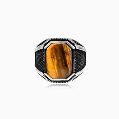 Tiger eye rectangular cut men ring