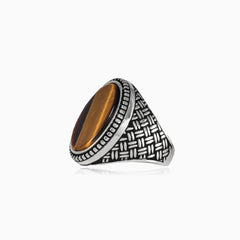 Oval cut tigers eye men ring viking style