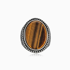 Oval cut tigers eye men ring viking style