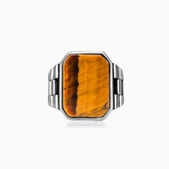 Tiger eye emerald cut men ring