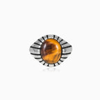 Round cut tigers eye men ring with side lines