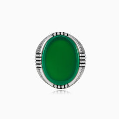 Silver bold men ring with oval jade