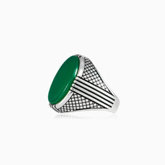 Silver bold men ring with oval jade