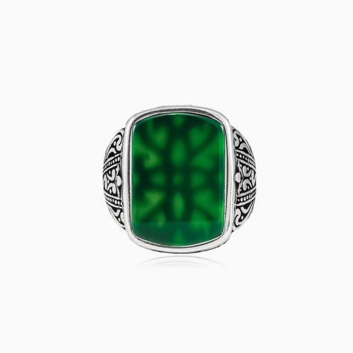 Silver radiant jade men ring