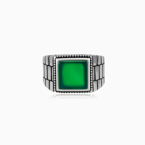Silver solitaire men ring with princess jade