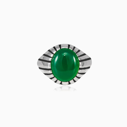 Silver oval jade statement men ring