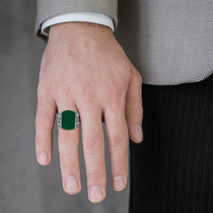 Silver bold ring with radiant jade