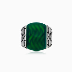 Silver bold ring with radiant jade
