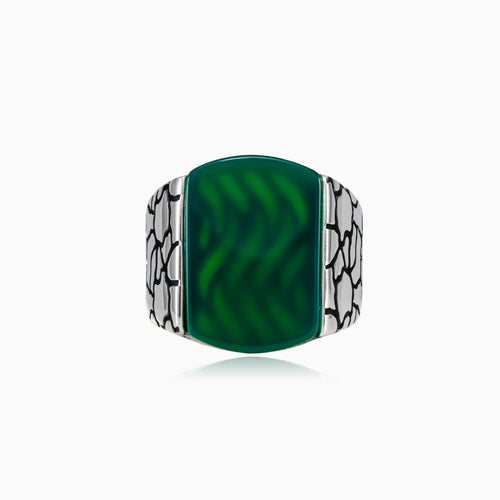 Silver bold ring with radiant jade