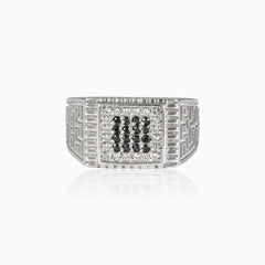 Onyx and cubic zirconia silver men ring