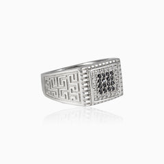 Onyx and cubic zirconia silver men ring