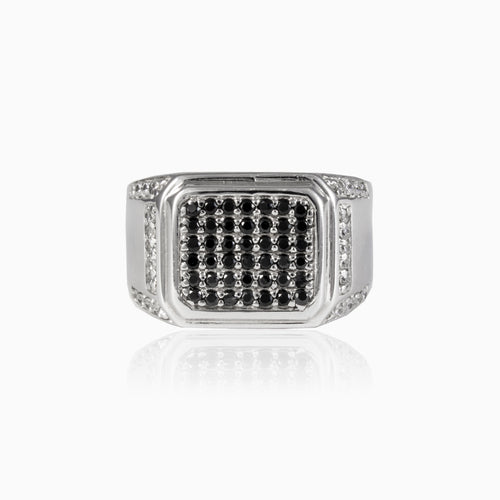 Onyx and cubic zirconia side stone silver men ring
