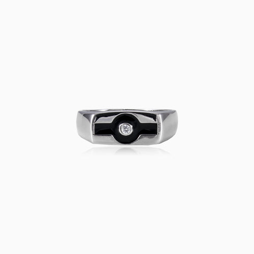 Silver enamel cubic zirconia men ring