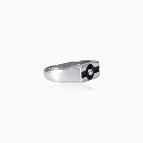 Silver enamel cubic zirconia men ring