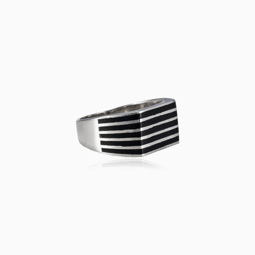 Silver enamel row men ring