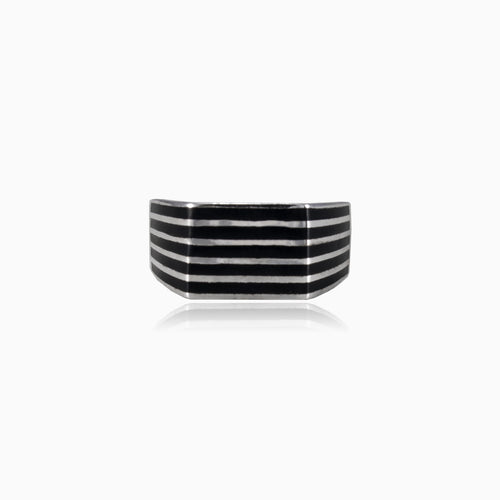 Silver enamel row men ring