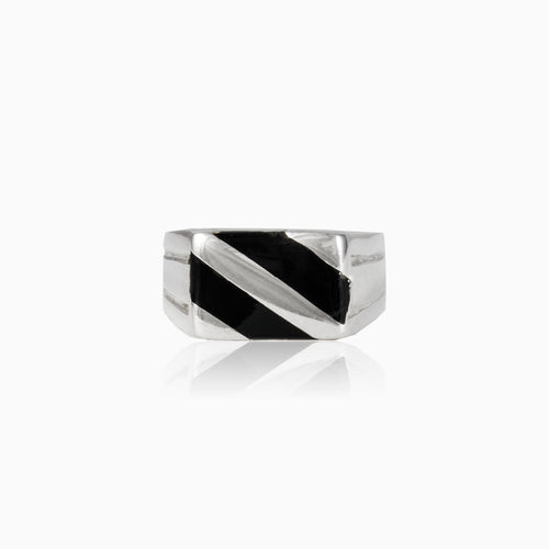 Silver diagonal enamel men ring