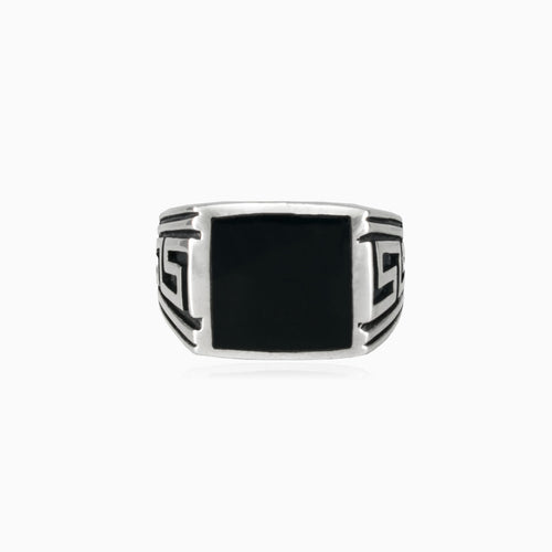 Silver square enamel men ring