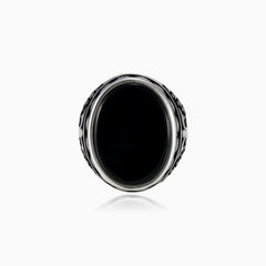 Silver men ring with dark onyx center