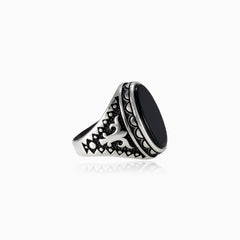 Silver men ring with dark onyx center