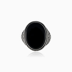 Bezel oval onyx silver men ring