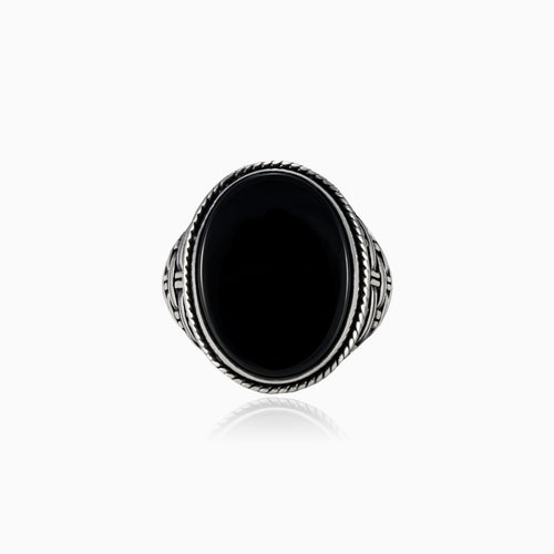 Bezel oval onyx silver men ring