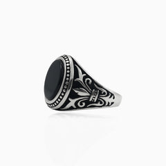 Bezel round onyx silver men ring