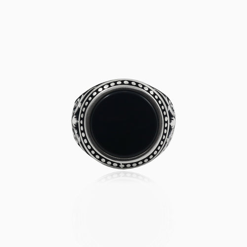 Bezel round onyx silver men ring