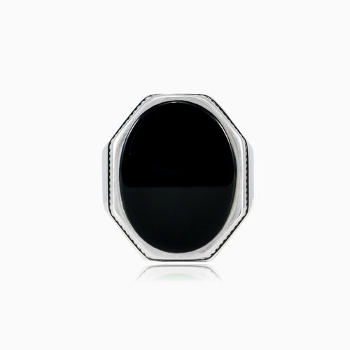 Oval onyx silver solitaire men ring