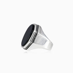 Oval onyx silver solitaire men ring