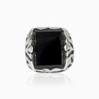 Radiant onyx silver solitaire men ring