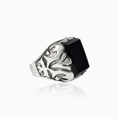 Radiant onyx silver solitaire men ring