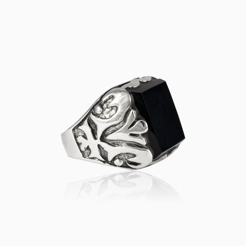 Radiant onyx silver solitaire men ring
