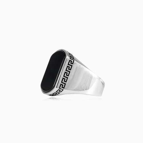 Radiant onyx silver men ring with greek pattern