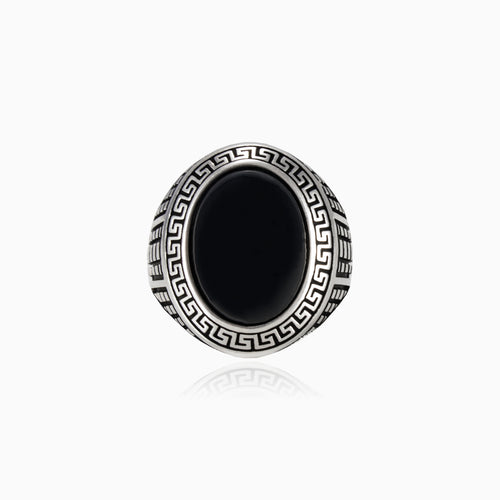 Oval onyx greek pattern men ring