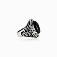 Oval onyx greek pattern men ring