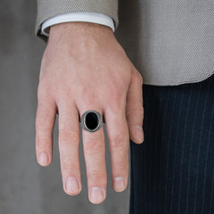 Handcrafted oval onyx men ring