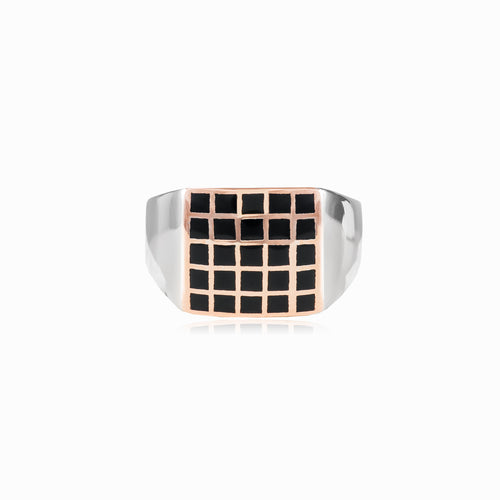 Silver multi row enamel men ring