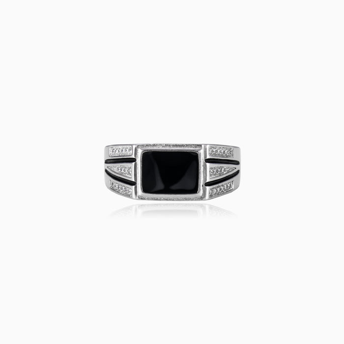 Silver enamel center men ring