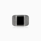 Emerald cut onyx men ring with detailed line design